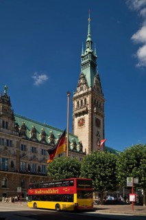 City Hall with city tour bus, Hamburg, Germany