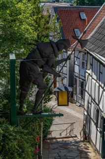 The old town centre of Essen-Kettwig, Ruhrstrasse, church steps, night watchman, Essen North