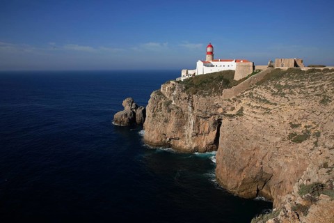 The lighthouse directly on the Cabo de Sao Vicente in the Algarve at the most south-westerly point