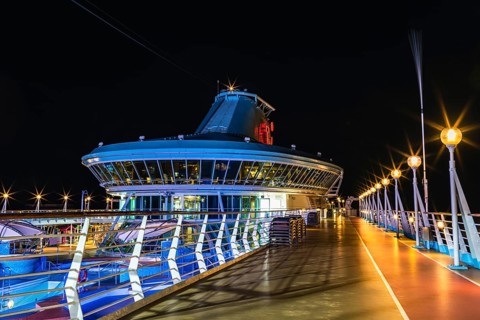 TUI Marella Discovery Cruise Ship at night, Majorca, Spain