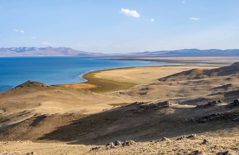Mountain landscape with Lake Song Kul, Naryn region, Kyrgyzstan