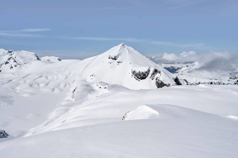 Mountain landscape with snow, summit Mittaghorn, ascent to Wildstrubelhütte, Bernese Alps,