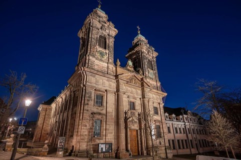 Egidienkirche illuminated at night, the only baroque church in Nuremberg, Egidienplatz, Nuremberg,
