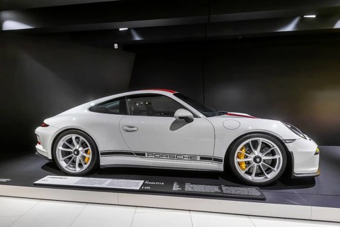 Porsche Museum Stuttgart-Zuffenhausen. Porsche 911 R built in 2016. The automotive museum of Dr.