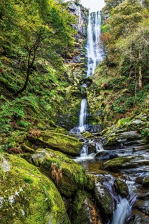Autumn colors over Pistyll Rhaeadr Waterfall, Berwyn Mountains, Oswestry, Shrewsbury, Wales, UK