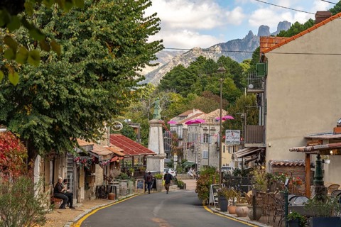 On the main street in Zonza, Corsica, France