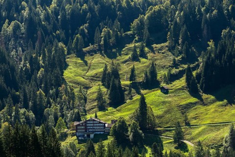 Urnäsch, mountain inn, mountain pasture, forest, Canton Appenzell, Ausserrhoden, Appenzell Alps,
