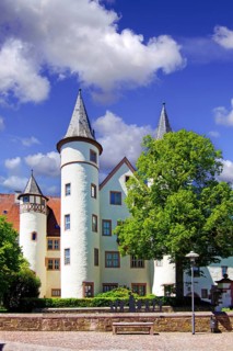 Bavaria, Lohr am Main, Castle, Kurmainzer Castle, Snow White Castle, blue sky, cumulus clouds,