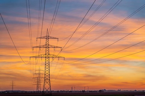 Extra-high-voltage lines, 380 KV, power line, the electricity comes from the Rhenish lignite mining
