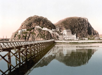 Castle from the Pier, Dumbarton, Scotland, Historic, digitally restored reproduction from a 19th