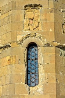 Bas-relief depicting the church founders Christ and Stephen I above the apse window, east façade of