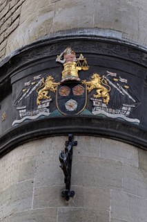 Coat of arms on a house wall, Winchester, Hampshire, England, Great Britain