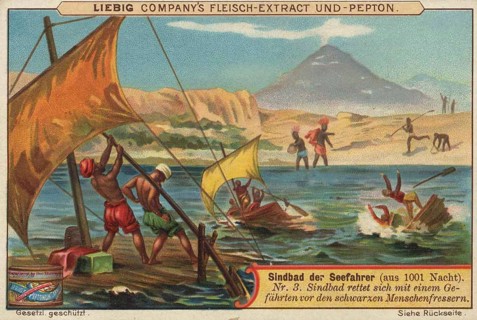 Picture series 1001 Nights, Sinbad the Sailor, Sinbad saves himself with his companions from the