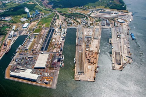 Rostock harbour, Rostock Port, overseas port, Baltic Sea, Unterwarnow, aerial view