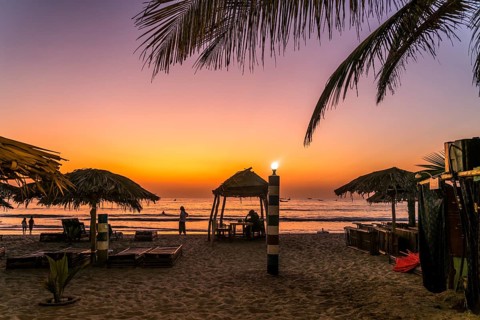 Sunset on the beach of Sanyang, Gambia, West Africa