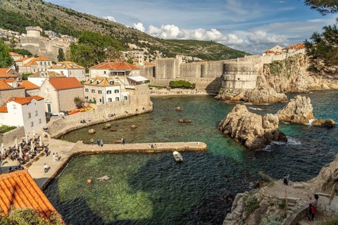 Bokar Fortress, Kolorina Bay and city walls in Dubrovnik, Croatia