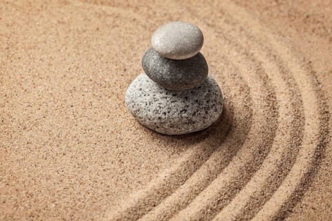 Japanese Zen stone garden, relaxation, meditation, simplicity and balance concept, pebbles and