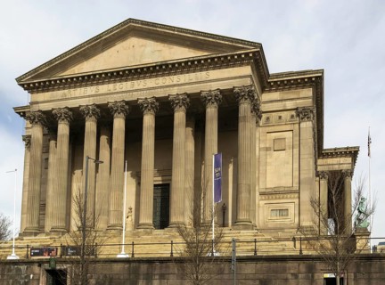 Neoclassical neo-Grecian architecture of St George's Hall building, Liverpool, England, UK opened