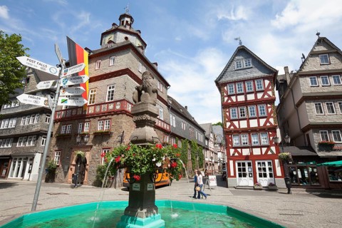 City hall, Buttermarkt butter market, historic old town of Herborn, Hesse, Germany, Europe,