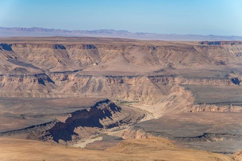 View over the gorge landscape of the Fish River Canyon to the river course in the depths, Fish