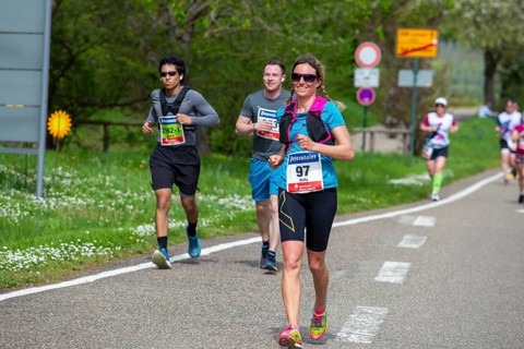 Bad Dürkheim, 07 April 2024: Runners at the 13th German Wine Route Marathon
