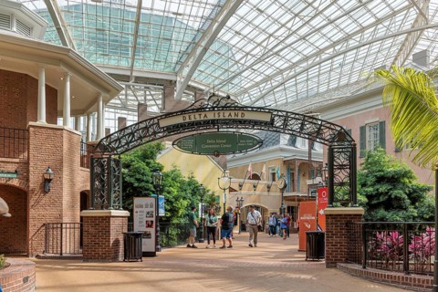Hotel guests walking near the Delta Island area of Gaylord Opryland Resort and Convention Center in