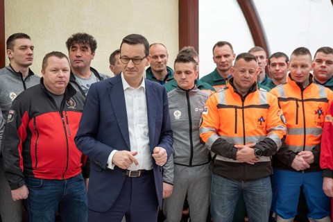 SOBIN, POLAND - JANUARY 31, 2019: Prime Minister of the government Mateusz Morawiecki visiting mine
