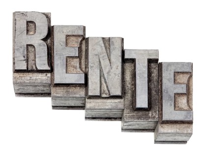 The word Rente, German for pension, Hot metal printing setting, old letters made of lead for