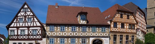 Historic half-timbered houses on the market square, Zeil am Main, Lower Franconia, Bavaria, Germany