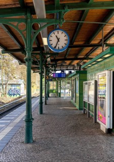 S-Bahn platform with historic structures at Lichterfelde West station, Berlin, Germany