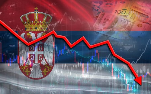 Serbia financial fall on economy market. Serbian financial crisis on economic graph