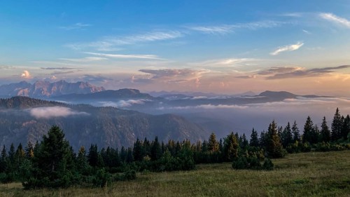 Evening mood on the Gurnwandkopf in the Eastern Chiemgau Alps nature reserve with a view of the