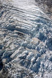 Glacier ice, rutted glacier with crevasses, Glacier de Taconnaz, Chamonix, Haute-Savoie, France