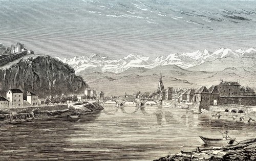 Old view of Grenoble, 19th century