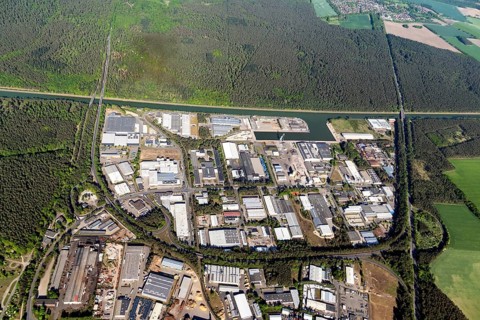 Aerial view, harbour, Lüneburg, Hamburg metropolitan region, industrial estate, logistics, Lower