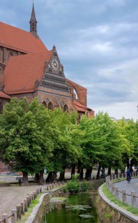 St Mary's Church with moat, Wismar, Mecklenburg-Western Pomerania, Germany