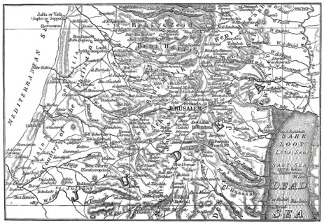 Historical map from 1859, Judea, Southern Levant, now part of Palestine and Israel