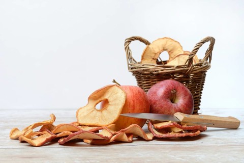 Apples and dried apple rings, dried fruit