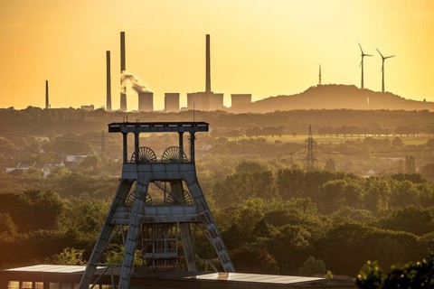 EON coal-fired power station Scholven, Gelsenkirchen, in the back, in front the double headframe of