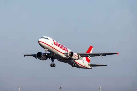 Cologne Bonn Airport. Aircraft on take-off. Aircraft registration: 9H-LON, Lauda Europe, Airbus