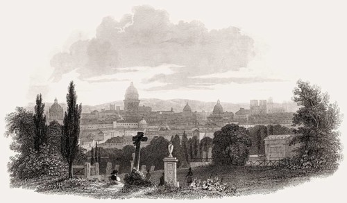 Panorama of Paris with Notre-Dame de Paris, antique steel engraved print, 1831