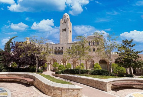 Jerusalem, Israel, 17 April, 2022: Jerusalem International YMCA landmark bell tower and hotel in