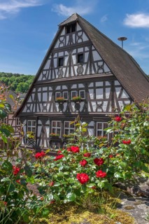 Half-timbered town hall Dörrenbach, Pfälzerwald nature park Park, Palatinate, Rhineland-Palatinate,