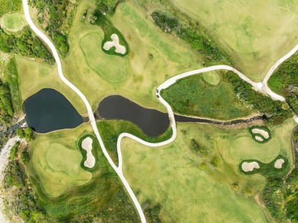 Detail at the La Hacienda Links Golf Resort. Aerial view. Drone shot. Cádiz province, Andalusia,