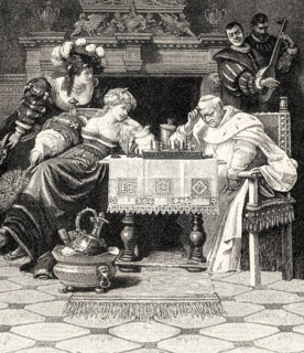ACT II., SCENE I., Bamberg, The Bishop and Adelaide, scene from Götz von Berlichingen, drama by