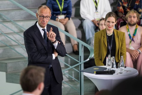 Friedrich Merz (CDU), Chancellor of the Federal Republic of Germany, at the opening statement for