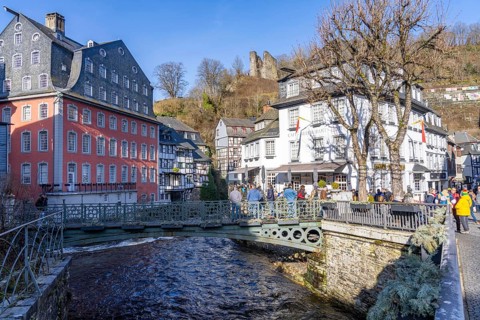 Monschau, Old Town, Eifel, Red House, River Rur, North Rhine-Westphalia, Germany