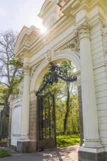 The neo-baroque Eagle Gate on the north side of Keesschen Park in Markkleeberg, Saxony, Germany