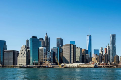 Skyscrapers on the waterfront, Manhattan, New York City, New York, USA
