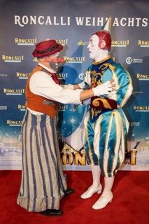 Clown Oriol and Clown Gensi at the premiere of the 20th Original Roncalli Christmas Circus in